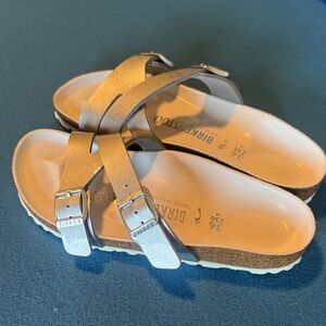 Birkenstock Yao Silver Cross-Strap Sandals